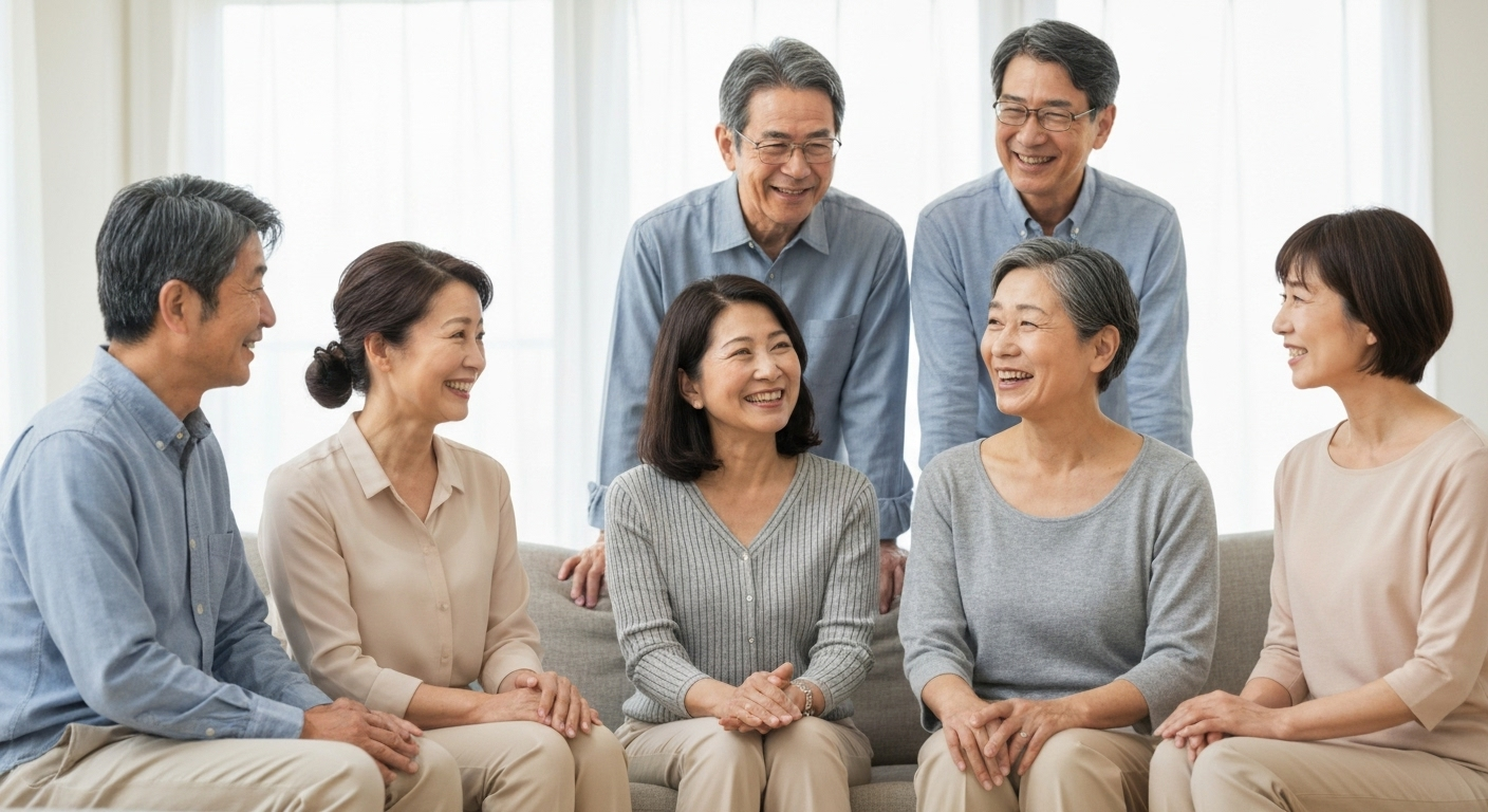 円満に相続の話し合いを終え、和やかな雰囲気の三世代家族。専門家によるトラブル予防のメリットを象徴している。
